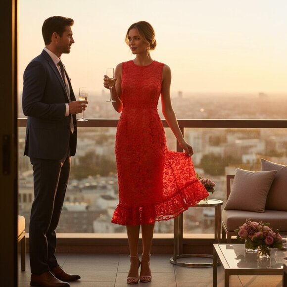 Cynthia Rowley sleeveless lace midi dress Red Size 6 NWT - Picture 10 of 10